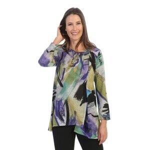 Jess & Jane Savannah Tunic Women L Asymmetrical Knit Art to Wear Lagenlook Funky